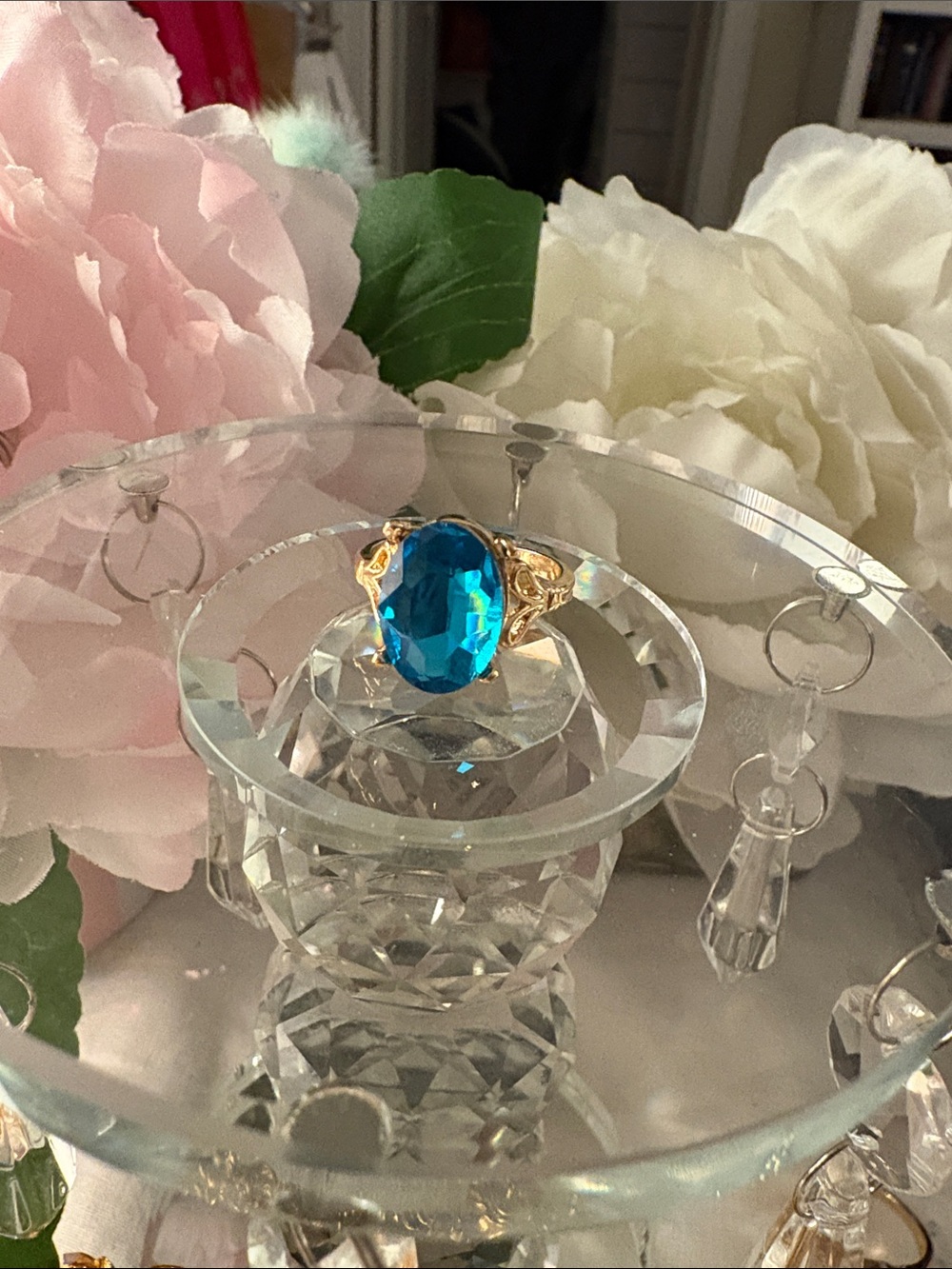Blue Austrian Crystal Statement Ring - Gold Tone